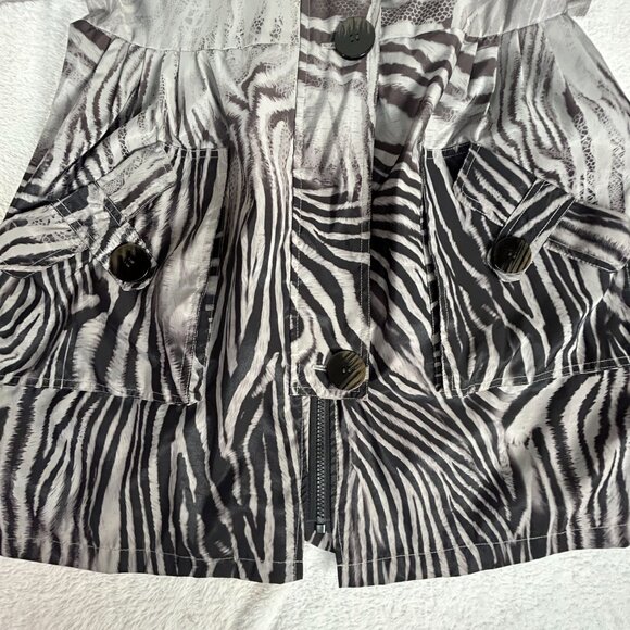 Dorman Womens Zebra Print Button Front Hooded Coat Jacket Medium Gray Pockets - Picture 11 of 11
